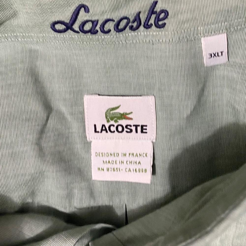 Lacoste Button Down Shirt Mens 3XLT Green Microstripe Long Sleeve - Picture 3 of 6